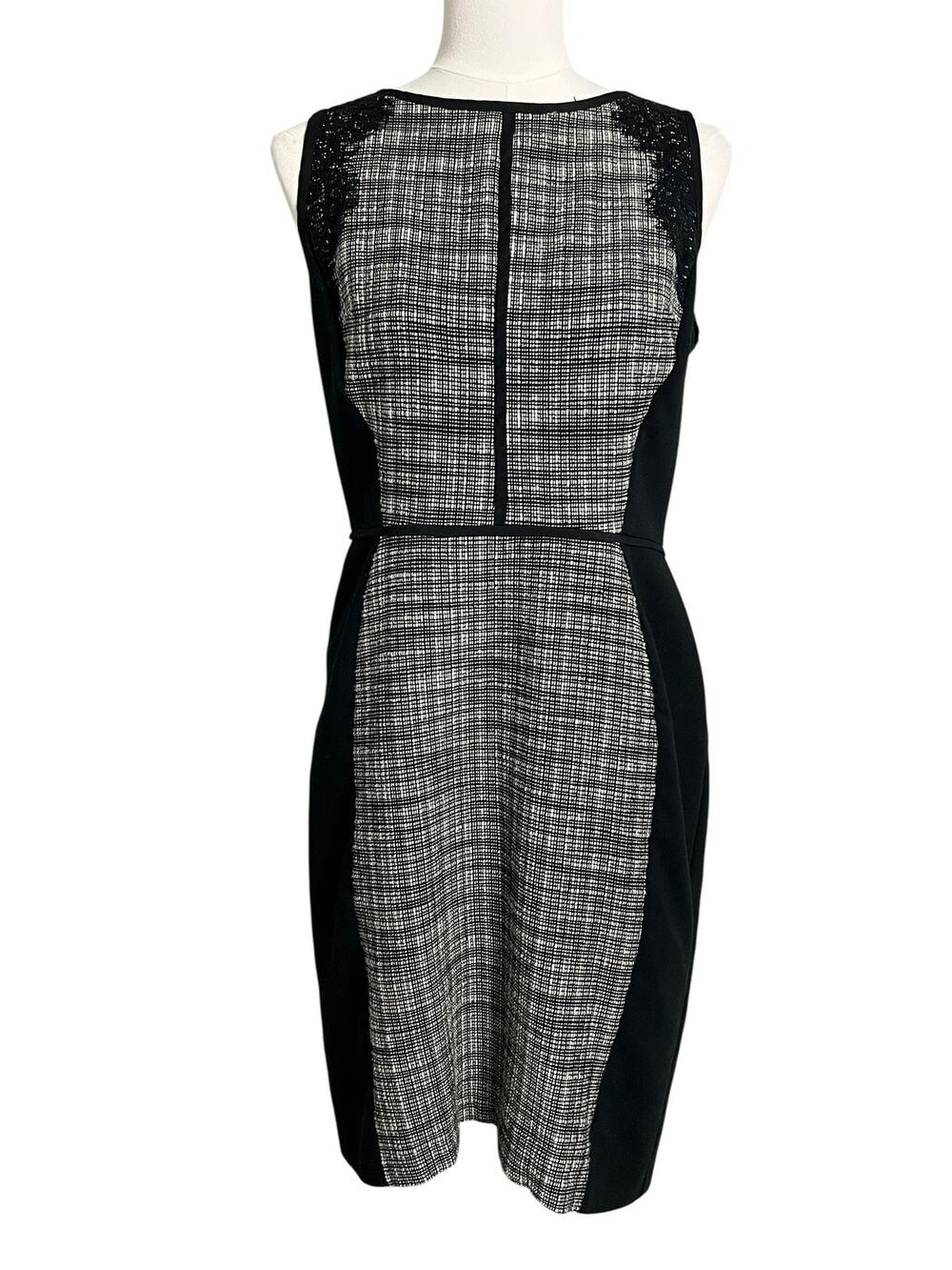 Ann Taylor LOFT Sheath Dress Womens 10 Black Check Sequin Trim Work Office